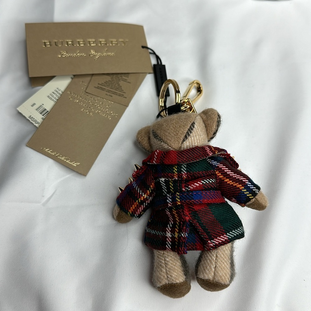 Burberry Thomas Bear Red Tartan Check Gold Stud & Pin Design Coat Bag Charm - Picture 7 of 10